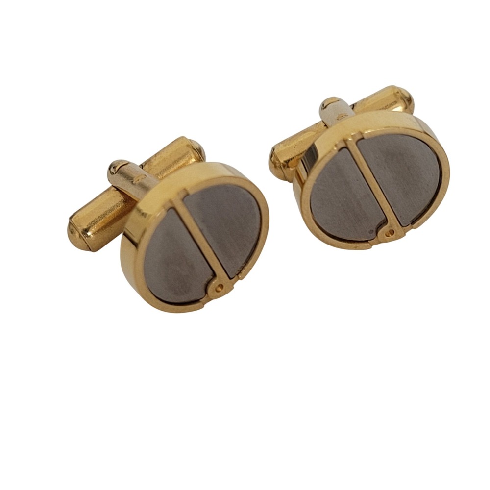 Dunhill Vintage Cufflinks Gold Tone Gunmetal Grey Round Swivel Toggle Mens